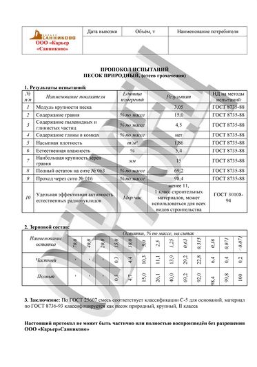 паспорт карьер санниково 1